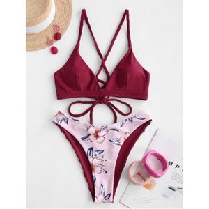 Floral maroon/red bikini set 👙